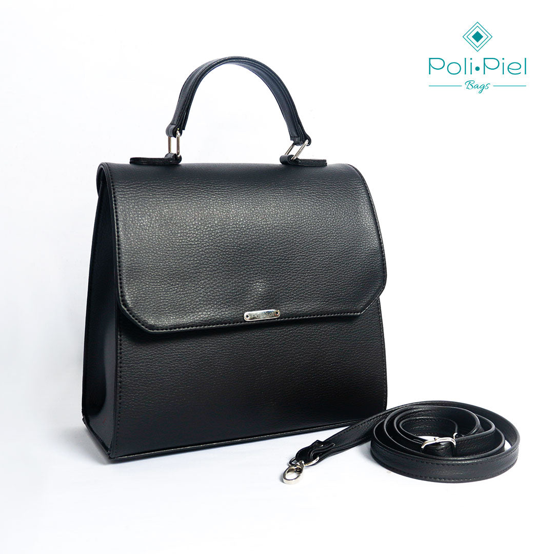 Topacio: bolso mediano con tapa y doble manija en microfibra, estilo clásico y seguro