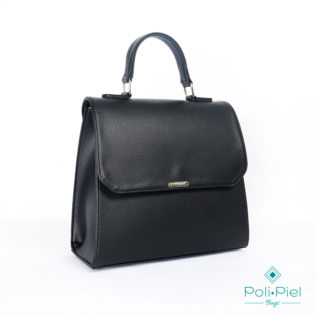 Topacio: bolso mediano con tapa y doble manija en microfibra, estilo clásico y seguro