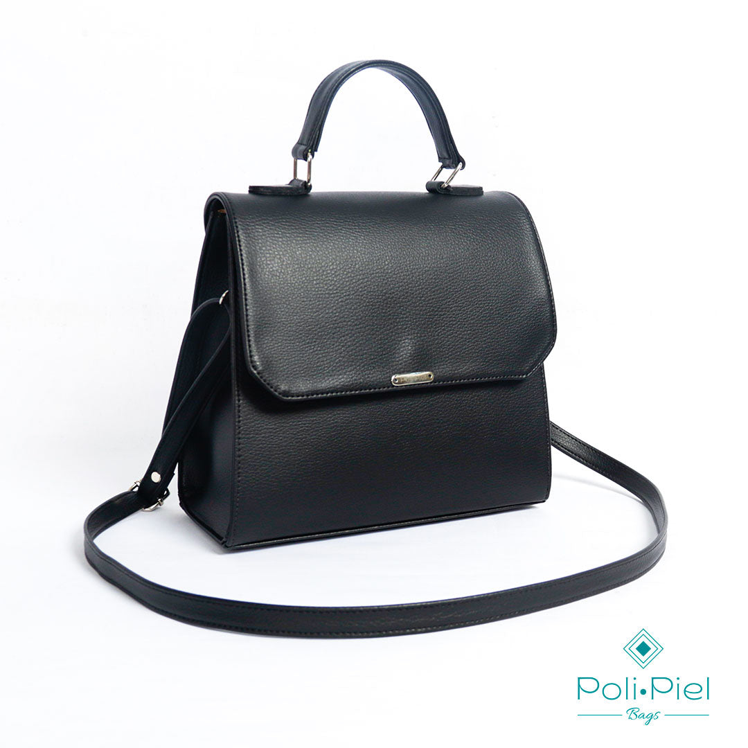 Topacio: bolso mediano con tapa y doble manija en microfibra, estilo clásico y seguro