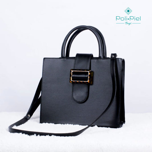 Gema: bolso estructurado en microfibra con doble manija y hebilla decorativa